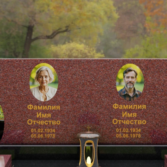 Горизонтальный памятник для двоих в Кемерово, гранит Лезниковский