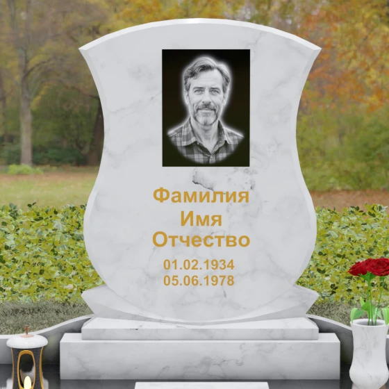 Гранитный одиночный памятник в Оренбурге, мрамор Тассос