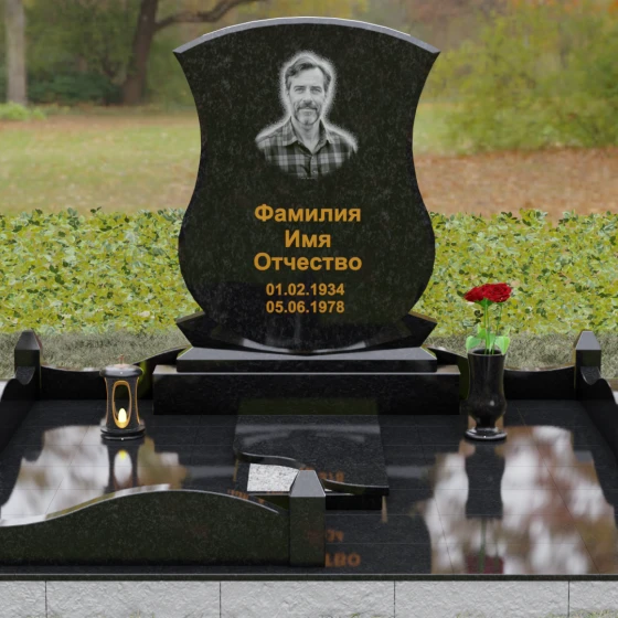 Гранитный одиночный памятник в Оренбурге, гранит Габбро-диабаз, вид 2