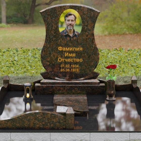 Гранитный одиночный памятник в Оренбурге, гранит Дымовский, вид 2