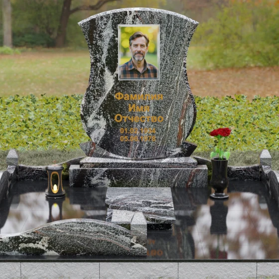 Гранитный одиночный памятник в Оренбурге, гранит амфиболит, вид 2