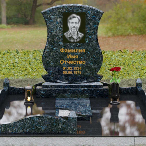 Гранитный одиночный памятник в Оренбурге, гранит Блю Перл, вид 2