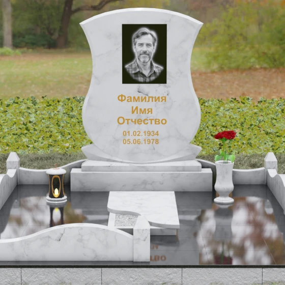 Гранитный одиночный памятник в Оренбурге, мрамор Тассос, вид 2