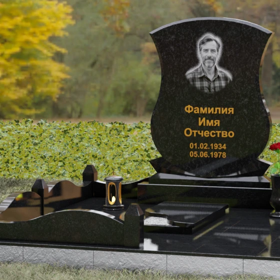 Гранитный одиночный памятник в Оренбурге, гранит Габбро-диабаз, вид 4
