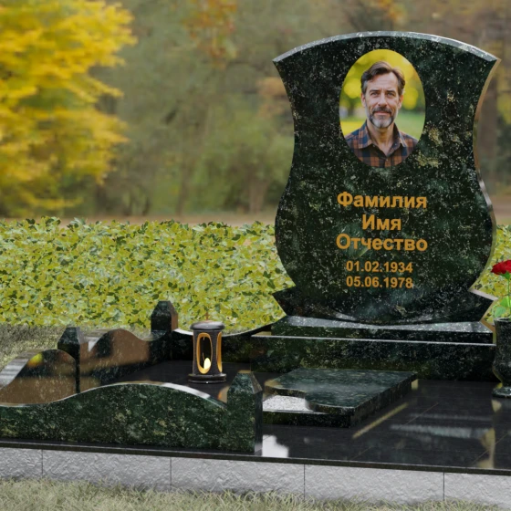 Гранитный одиночный памятник в Оренбурге, гранит Балтик грин, вид 4