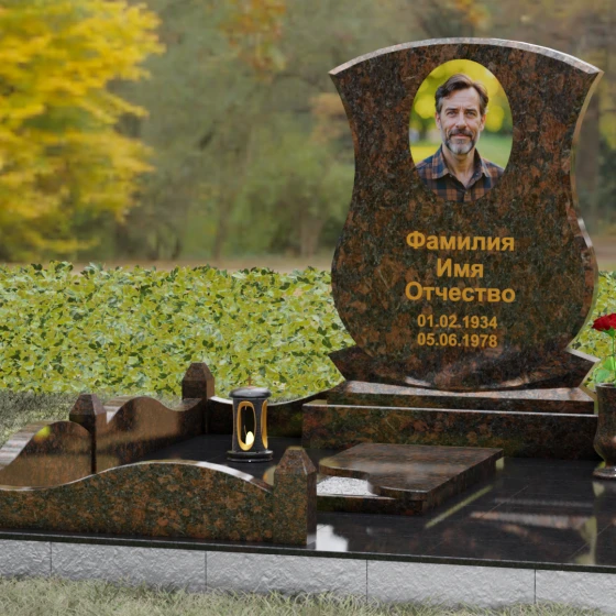 Гранитный одиночный памятник в Оренбурге, гранит Дымовский, вид 4