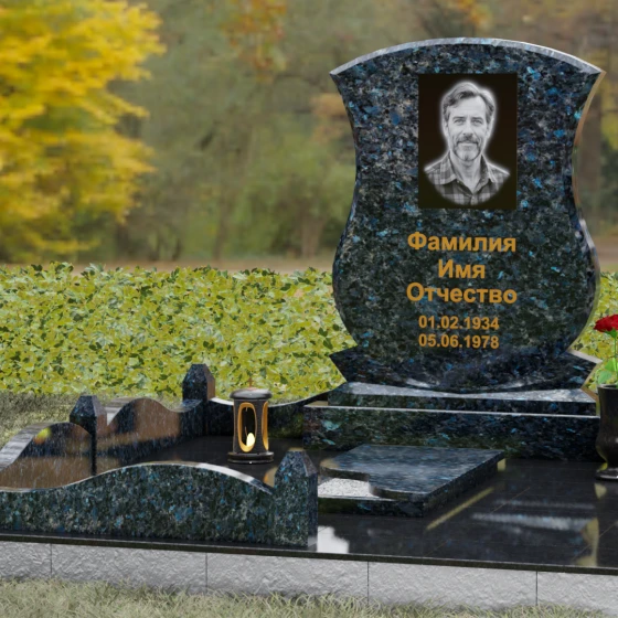 Гранитный одиночный памятник в Оренбурге, гранит Блю Перл, вид 4