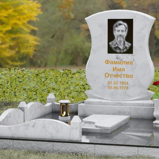 Гранитный одиночный памятник в Оренбурге, мрамор Тассос, вид 4