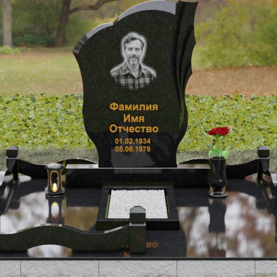 Гранитный вертикальный памятник светский в Перми, гранит Габбро-диабаз, вид 2