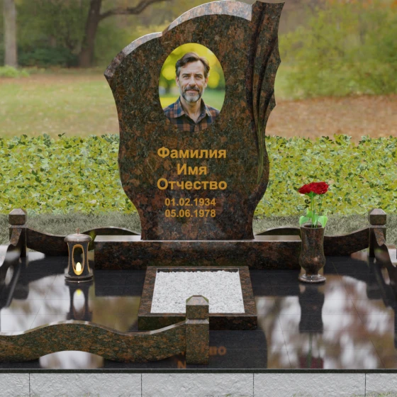 Гранитный вертикальный памятник светский в Перми, гранит Дымовский, вид 2