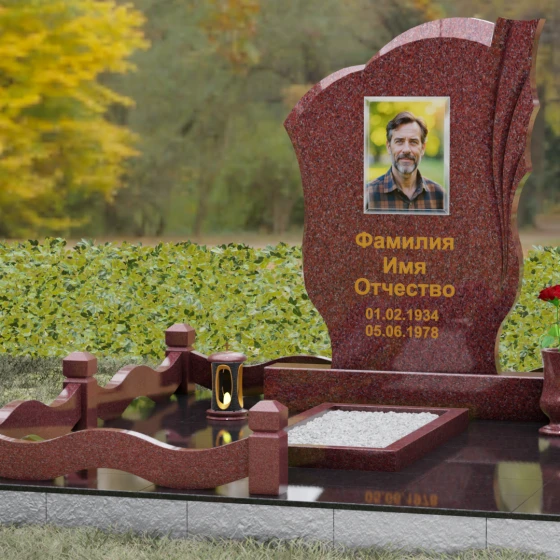 Гранитный вертикальный памятник светский в Перми, гранит Лезниковский, вид 4