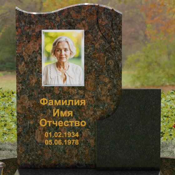 Комбинированный вертикальный памятник на одного в Саратове, гранит Дымовский