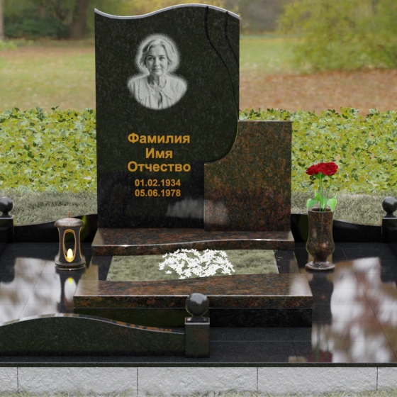 Комбинированный вертикальный памятник на одного в Саратове, гранит Габбро-диабаз, вид 2