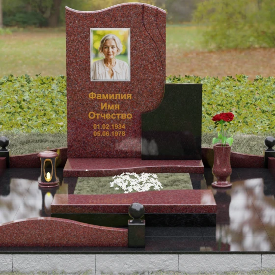 Комбинированный вертикальный памятник на одного в Саратове, гранит Лезниковский, вид 2