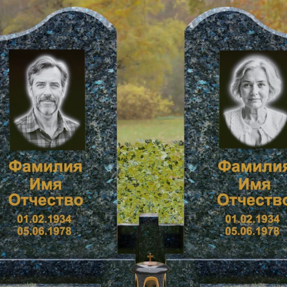 Вертикальный гранитный памятник на двоих в Омске, гранит Блю Перл