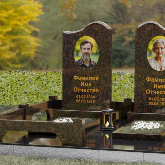 Вертикальный гранитный памятник на двоих в Омске, гранит Дымовский, вид 4