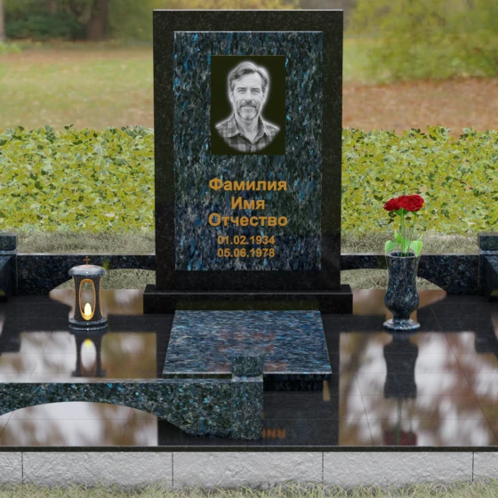 Гранитный светский памятник в Оренбурге, гранит Блю Перл, вид 2
