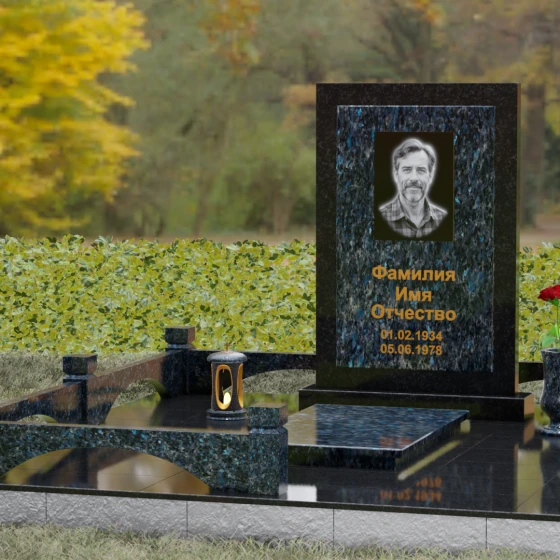 Гранитный светский памятник в Оренбурге, гранит Блю Перл, вид 4