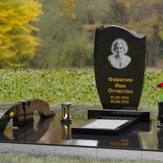 Светский вертикальный гранитный памятник в Перми, гранит Габбро-диабаз, вид 4