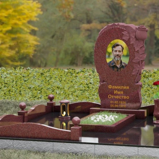 Светский гранитный памятник вертикальный в Кемерово, гранит Лезниковский, вид 4