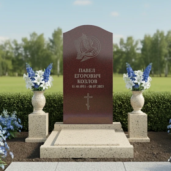 Памятник с парящим голубем и аркой, гранит Лезниковский, в Краснодаре