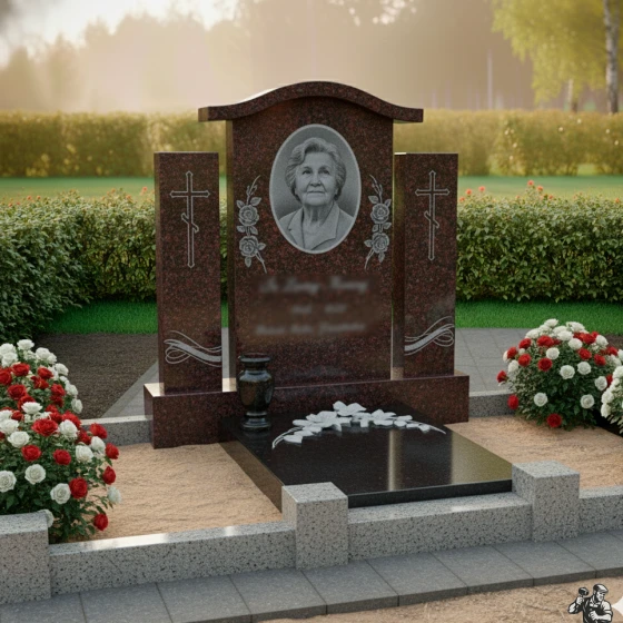 Гранитный православный памятник с крестом в Оренбурге, гранит Лезниковский
