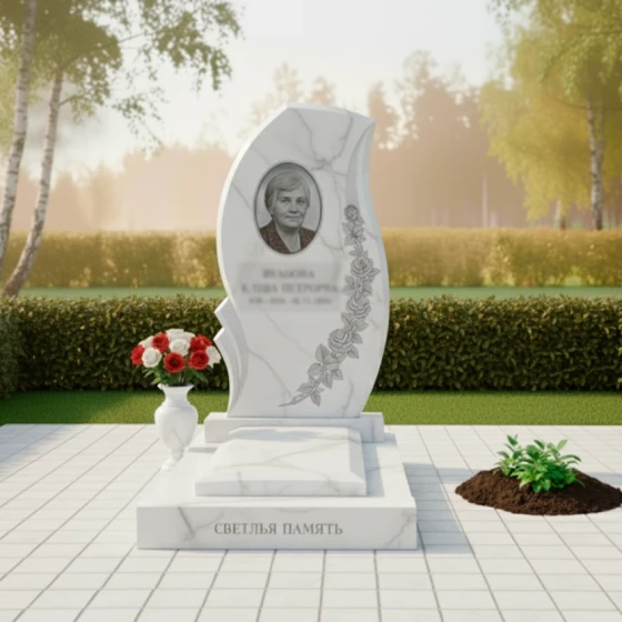 Мемориальный Гранитный памятник светский в Липецке, мрамор Тассос