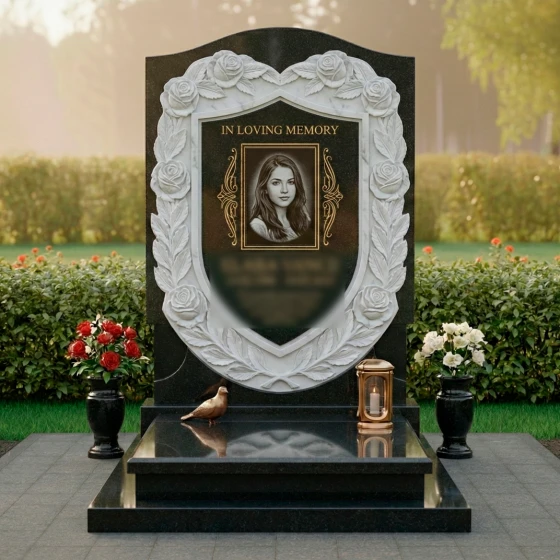 Элитный вертикальный гранитный памятник в Оренбурге, гранит Габбро-диабаз