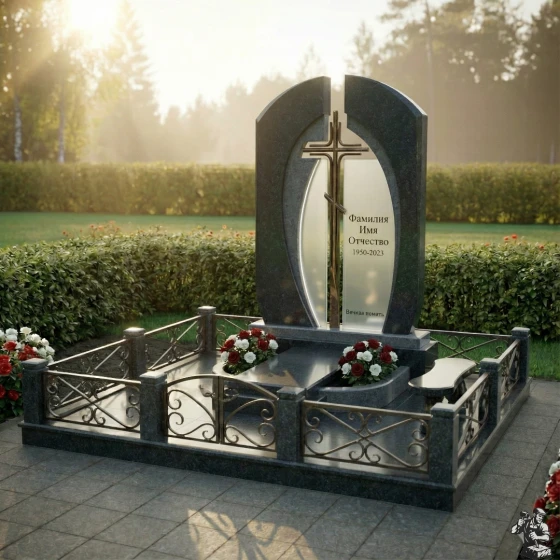 Памятник из гранита, стекла и металла в Оренбурге, гранит Габбро-диабаз