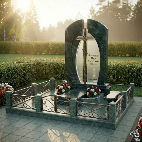 Памятник из гранита, стекла и металла в Оренбурге, гранит Балтик грин