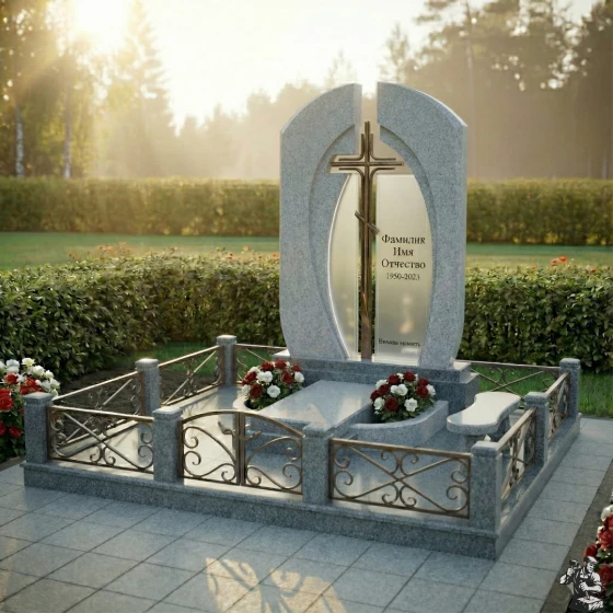 Памятник из гранита, стекла и металла в Оренбурге, гранит Мансуровский
