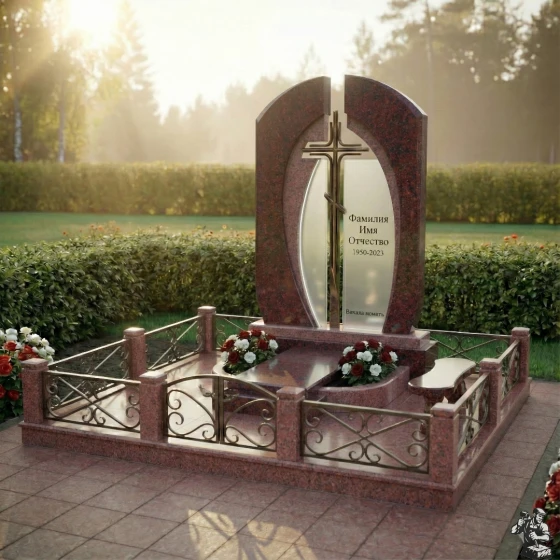 Памятник из гранита, стекла и металла в Оренбурге, гранит Лезниковский