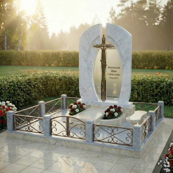 Памятник из гранита, стекла и металла в Оренбурге, мрамор Тассос