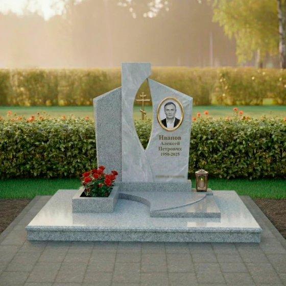 Православный гранитный памятник с крестом в Перми, гранит Мансуровский