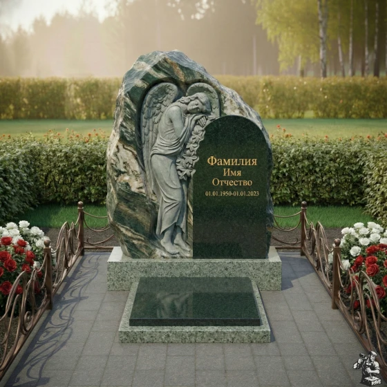 Элитный светский вертикальный памятник в Ижевске, гранит Балтик грин