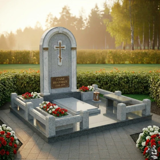Комбинированный православный семейный склеп в Перми, гранит Мансуровский
