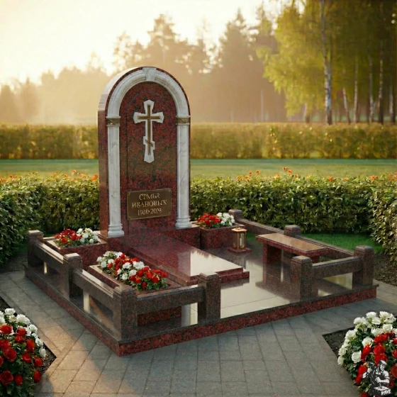 Комбинированный православный семейный склеп в Перми, гранит Лезниковский