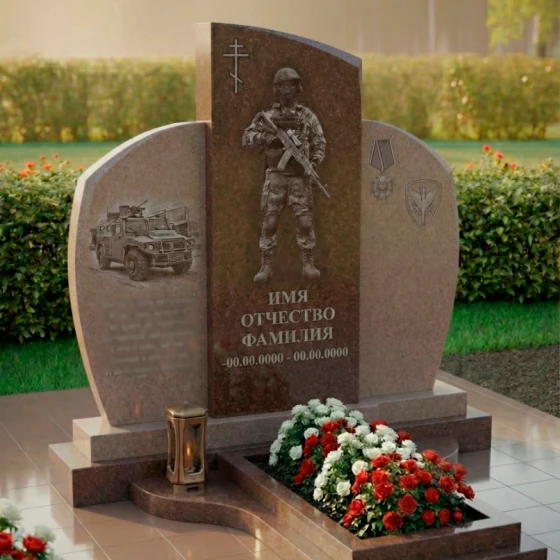 Элитный православный гранитный памятник в Оренбурге, гранит Дымовский