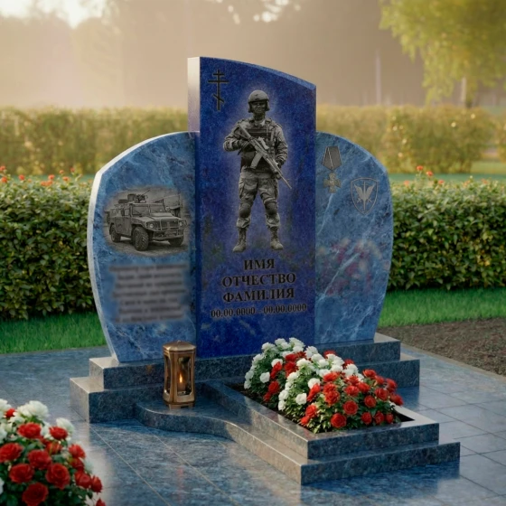 Элитный православный гранитный памятник в Оренбурге, гранит Блю Перл