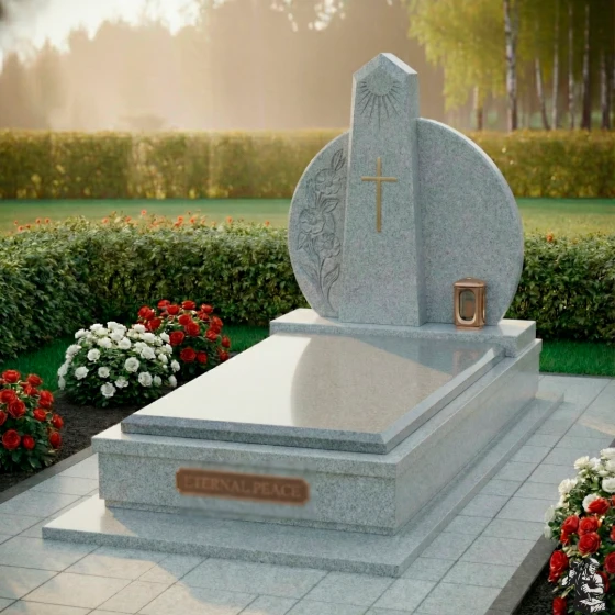 Элитный комбинированный памятник с крестом в Перми, гранит Мансуровский