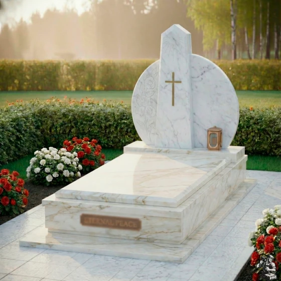 Элитный комбинированный памятник с крестом в Перми, мрамор Тассос
