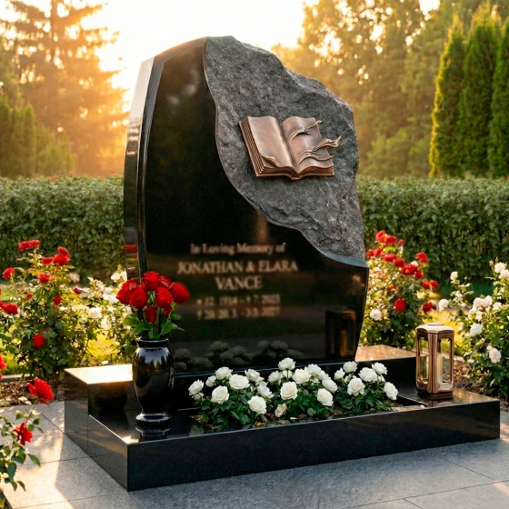 Элитный комбинированный памятник на двоих в Оренбурге, гранит Габбро-диабаз