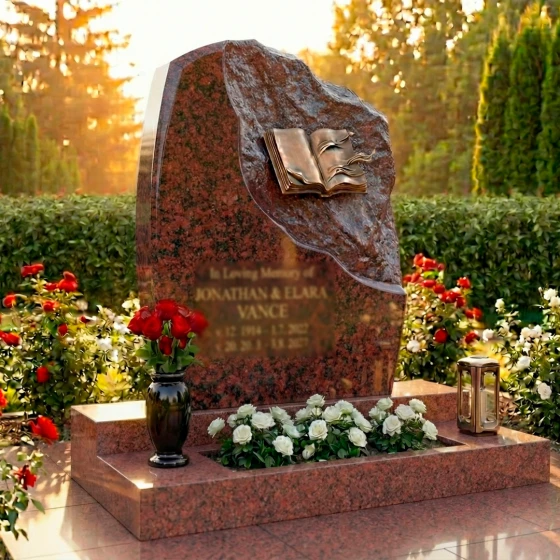 Элитный комбинированный памятник на двоих в Оренбурге, гранит Лезниковский