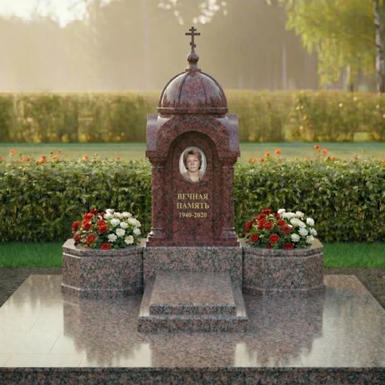 Элитный православный вертикальный памятник в Оренбурге, гранит Лезниковский