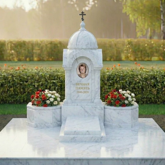 Элитный православный вертикальный памятник в Оренбурге, мрамор Тассос