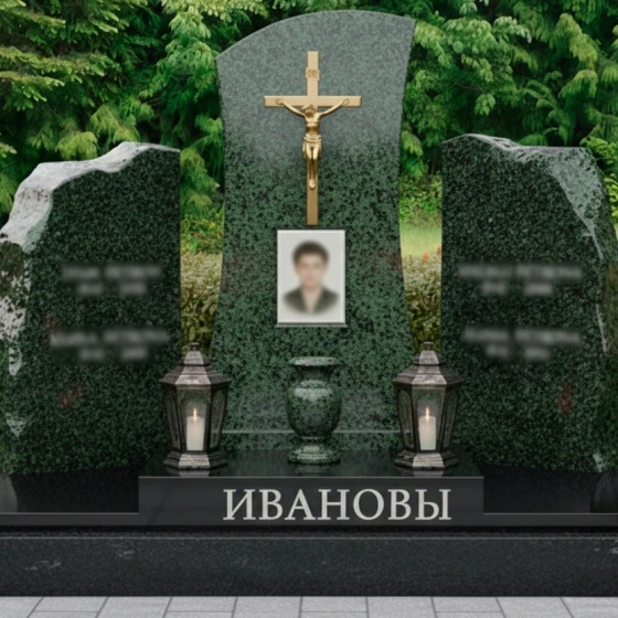 Гранитный мемориальный комплекс на двоих в Оренбурге, гранит Балтик грин