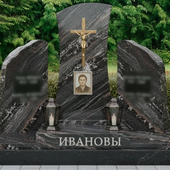 Гранитный мемориальный комплекс на двоих в Оренбурге, гранит амфиболит