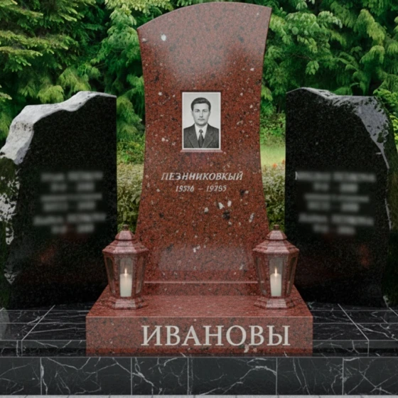 Гранитный мемориальный комплекс на двоих в Оренбурге, гранит Лезниковский