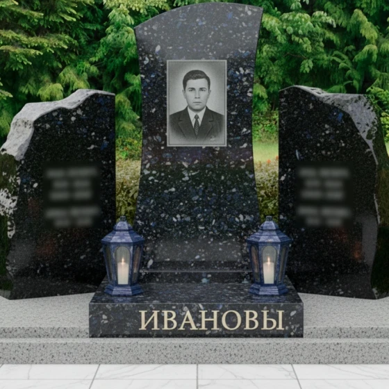Гранитный мемориальный комплекс на двоих в Оренбурге, гранит Блю Перл