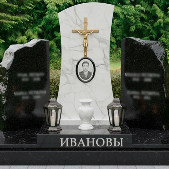 Гранитный мемориальный комплекс на двоих в Оренбурге, мрамор Тассос